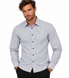             NM h.u slim fit elasztikus ing - Fehér-fekete mintás Hosszúujjú ing